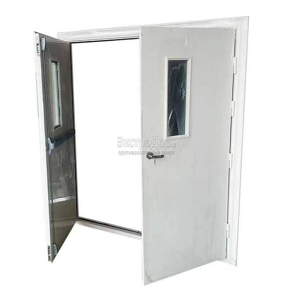 Двухстворчатая огнестойкая дверь EIW 60 двупольная стальная со стеклом в Дубне  купить