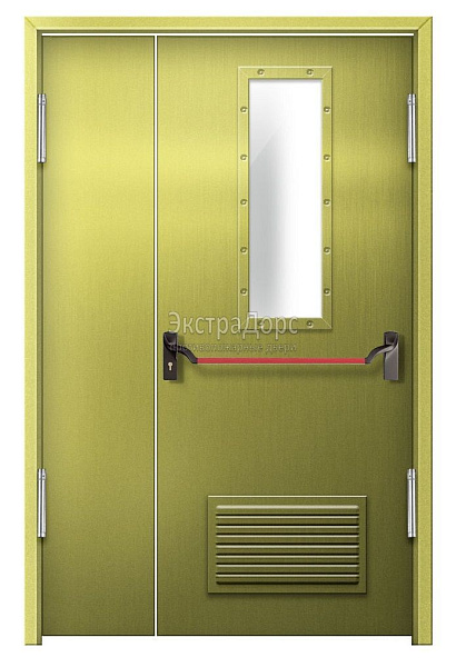 Противопожарная дверь EI 60 дымогазонепроницаемая стальная со стеклом, антипаникой и решеткой в Дубне  купить