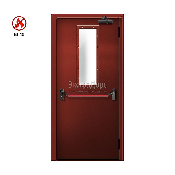 Противопожарная дверь EI 45 ДМП-01-EI45 ДП148 однопольная остекленная с антипаникой в Дубне  купить