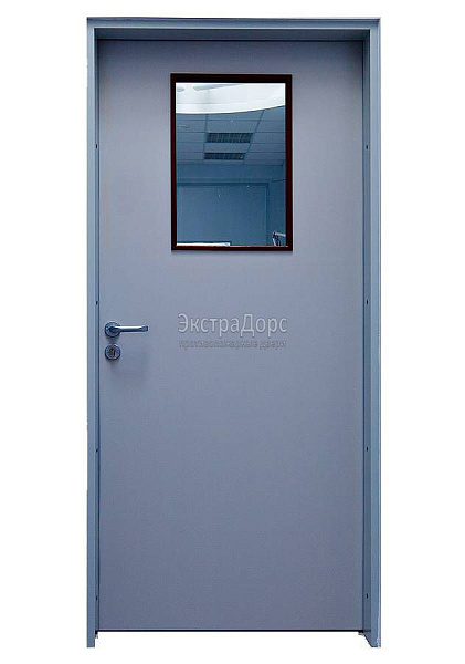 Дверь противопожарная металлическая однопольная EI 30 газодымонепроницаемая со стеклом в Дубне  купить